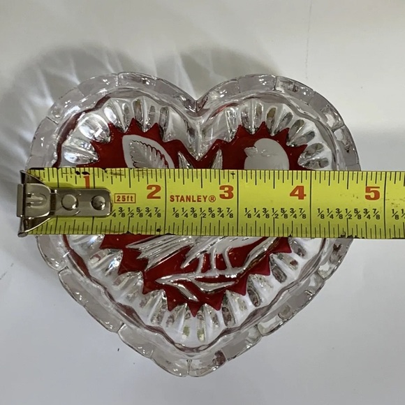 Hofbauer Byrd Red Clear Heart Crystal German Dish Embossed Trinket Jewelry Candy - Picture 2 of 5